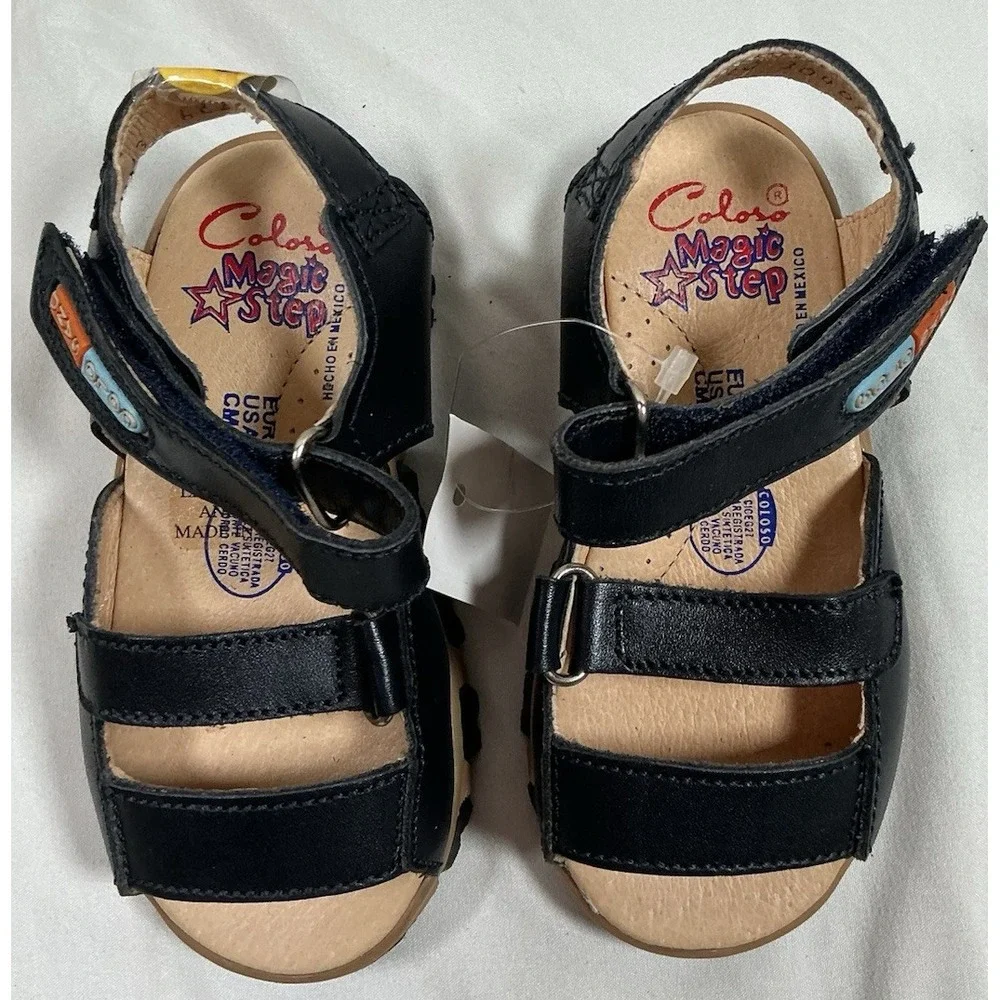 Coloso Magic Step Kids Leather Sandals Size 7 EUR 23 Black Made in Mexico New